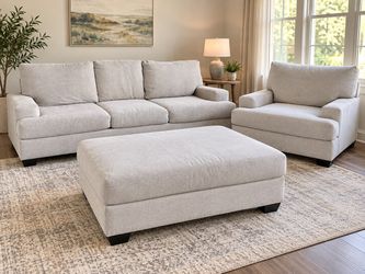 3-Piece Gray Living Room Set | Couch, Oversized Chair & Ottoman – $500