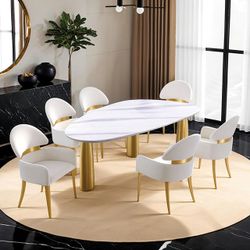  5 pc Contemporary White/Black Matte Gold Dining Table Set!