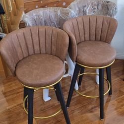 4 of 26" Mid-Century Modern Barstools, Velvet Counter Height Chairs, 360 Swivel Bar Stools, Brown