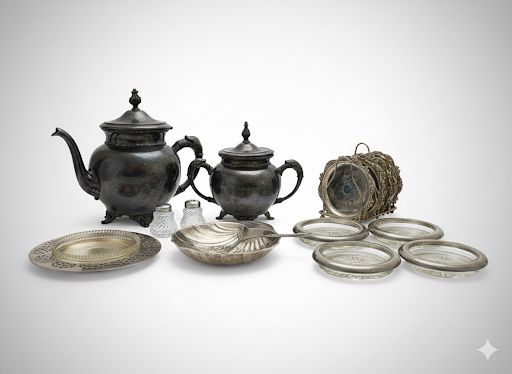 HUGE LOT 8 Pc Vintage Antique Silver & Silverplate Wallace Rogers Leonard Warren
