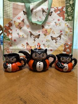 Johanna Parker Whimsical  Halloween Bat Teapot & Matching Creamer Set  3 Pc