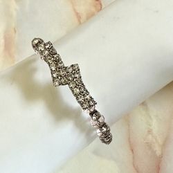 Rhinestone Silver Tone Pink Beaded Adjustable Bracelet 