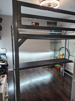 Full size Metal Loft Bed and desk