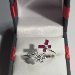 Sterling Silver Rings Size 9 Red & Clear Stone Set