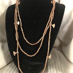Copper 3 Strand Necklace With Box Chain Hammered Triangle Charms Longest Strand Is 22” Long Excellent Condition 