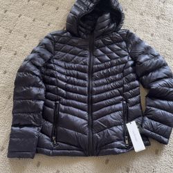 CK Black Quilted Puffer Jacket with Hood Sz S/CH/P