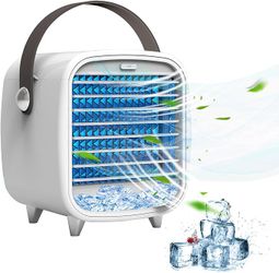 Portable Air Cooling Fan - Desk Fan With Ice Tray Water Curtain LED Light Adjustable Speed Function