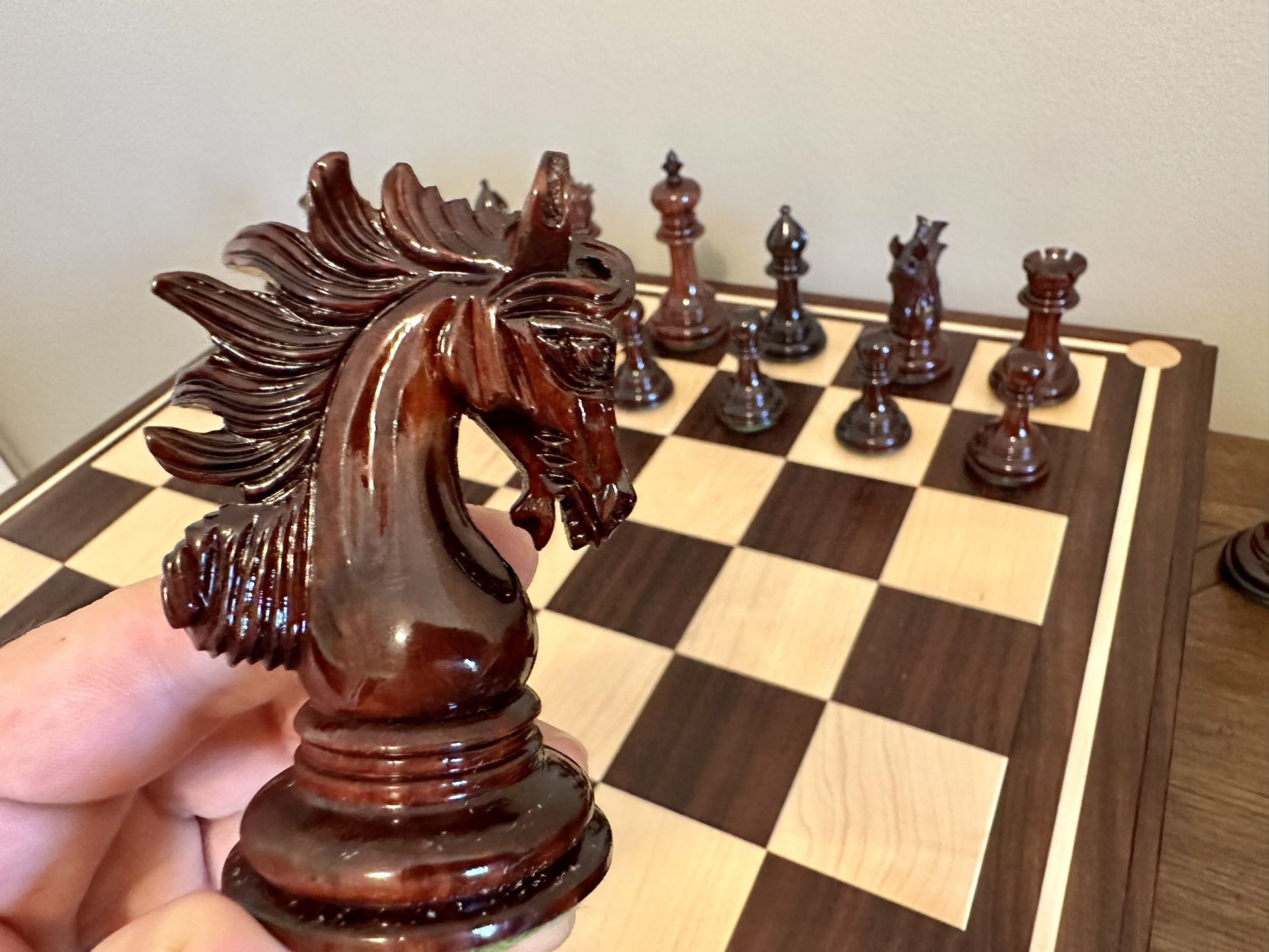 Marengo Staunton Chess Set in Padauk & Boxwood with Padauk and Maple Mission Craft Chess Board 