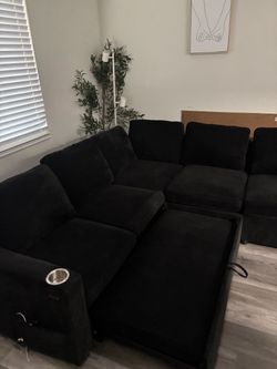 Black 6-Piece Modular Sectional – Storage + Washable Covers