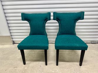 Modway Set of 2 Upholstered Teal Dining Chairs with Nailhead Trim