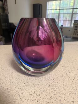FLAVIO POLI for SEGUSO Venetian Murano Sommerso Art Glass Cut Facet  Vase 7in