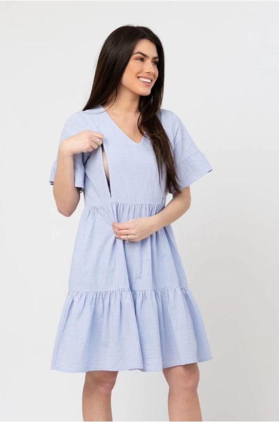 NURSING DRESS WITH POCKETS - BELL SLEEVE- PERIWINKLE (LAVENDER/BLUE)
