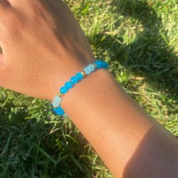 Blue And Gold Beaded  Bracelet 