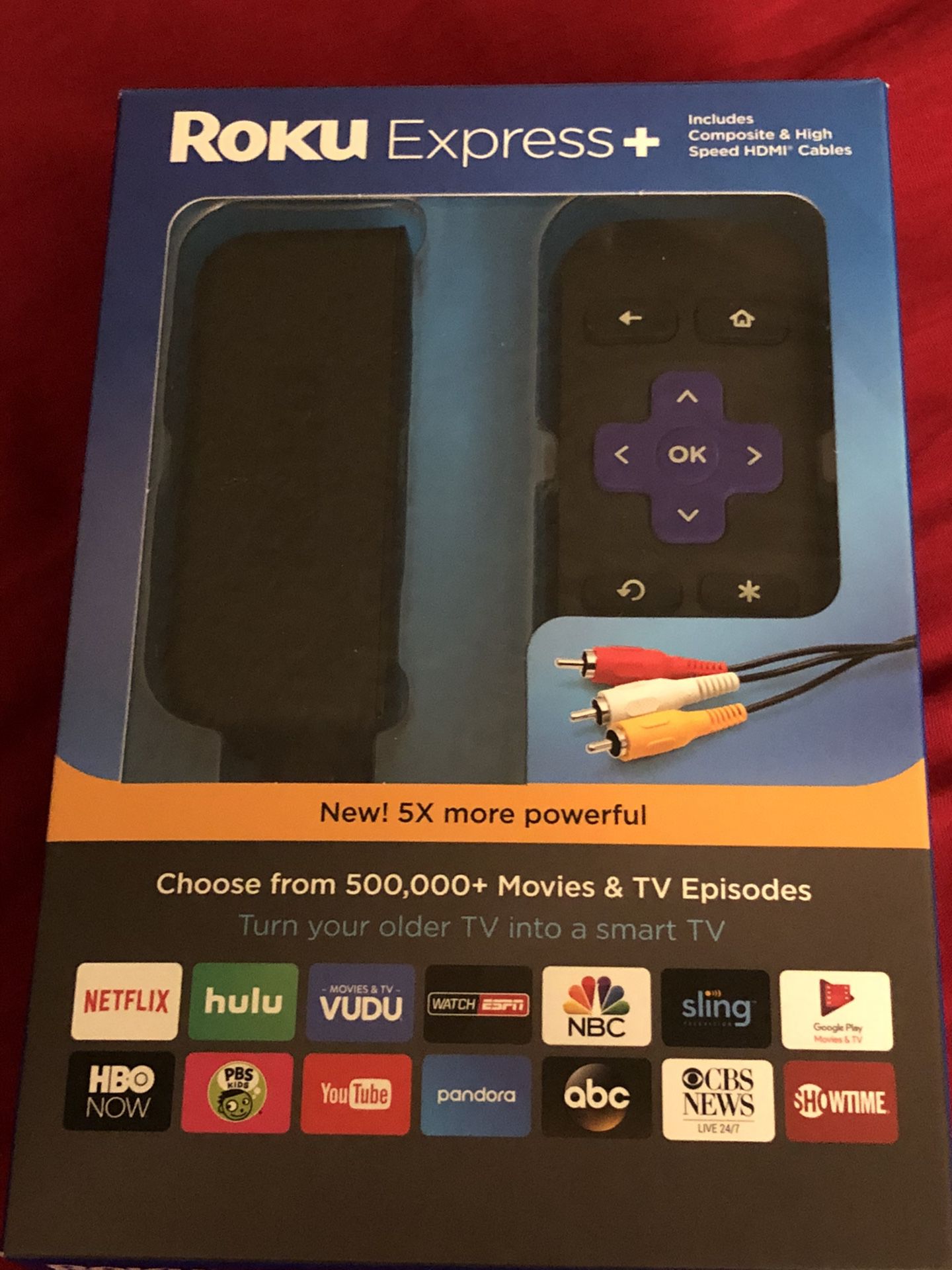 Roku Express+ Model 3910RW With Composite And HDMI Cables