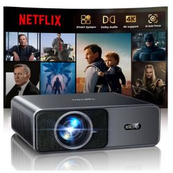☆ Smart Projector【Compatible with Netflix】4K Projector with WiFi 6 and 2-Way Bluetooth, AI Auto Focus & Keystone, 20W Dolby Audio,Built-in Apps,TOPTRO
