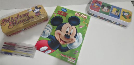 Mickey Mouse School Supplies Bundle With  5 Color Pens&Color Book &2 Pencil Case