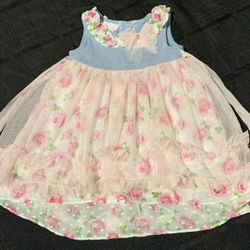Bonnie Baby toddler girl 12 month pink floral tulle And Denim dress