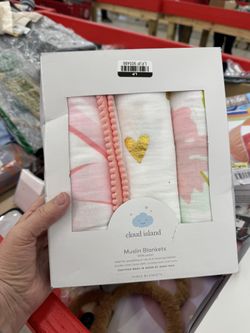 100% Cotton Baby Set Of Three Muslin Blankets New 