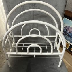 Vintage 1980's White Post Modern Record Rack Magazine Rack