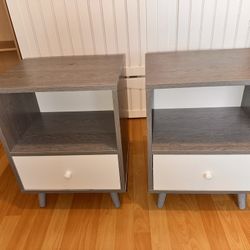 2 light gray nightstands 