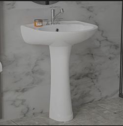 White Ceramic Pedestal Sink Combo 3 Hole for Bathroom 22x19x33