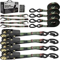 BRAND NEW IN BOX Ratchet Straps 4 PK,2200LB Break Strength Tie Down Straps,1" X 15FT Cargo Ratchet Straps Heavy Duty with Coated Metal Hooks UTV Acces
