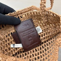  Chloe SUMMER BANANA Raffia Leather Tote Bag