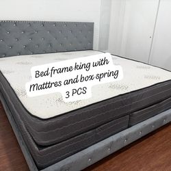 NEW BED FRAME KING SIZE WITH MATTRESS AND BOX SPRING 3PCS 
