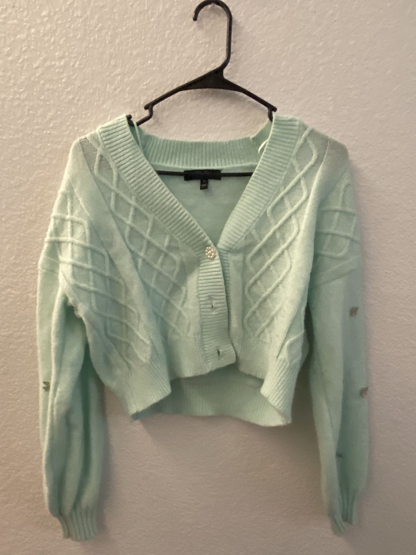 Teal Cardigan With Flower Details