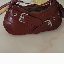 Burgundy Small Shoulder Bag Silver Details Used