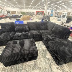 Brand NEW Black Corduroy Sectional Sofa 