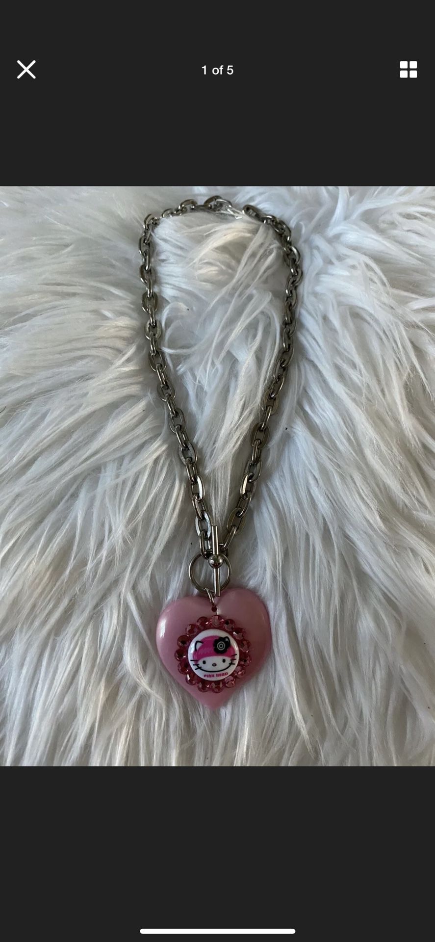 Tarantino Hello Kitty Pink Heart Necklace EUC Pink Head Lucite Swarovski Rare