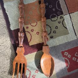 African Elephant Wooden Fork & Spoon Decor 