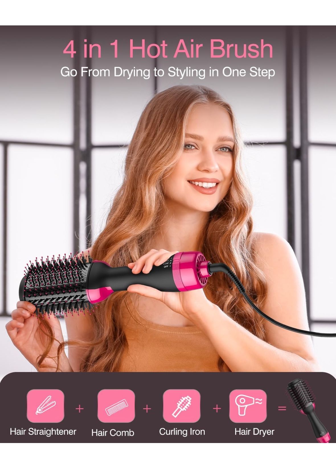Hair Dryer Blow Dryer Brush in One 4 in 1 Styling Tools Hair Dryer and Styler Volumizer, Hot Air Brush for Drying, Straightening, Curling