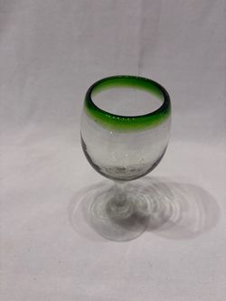 Handblown Glass Stemware Cordial Glass  With Green Rim