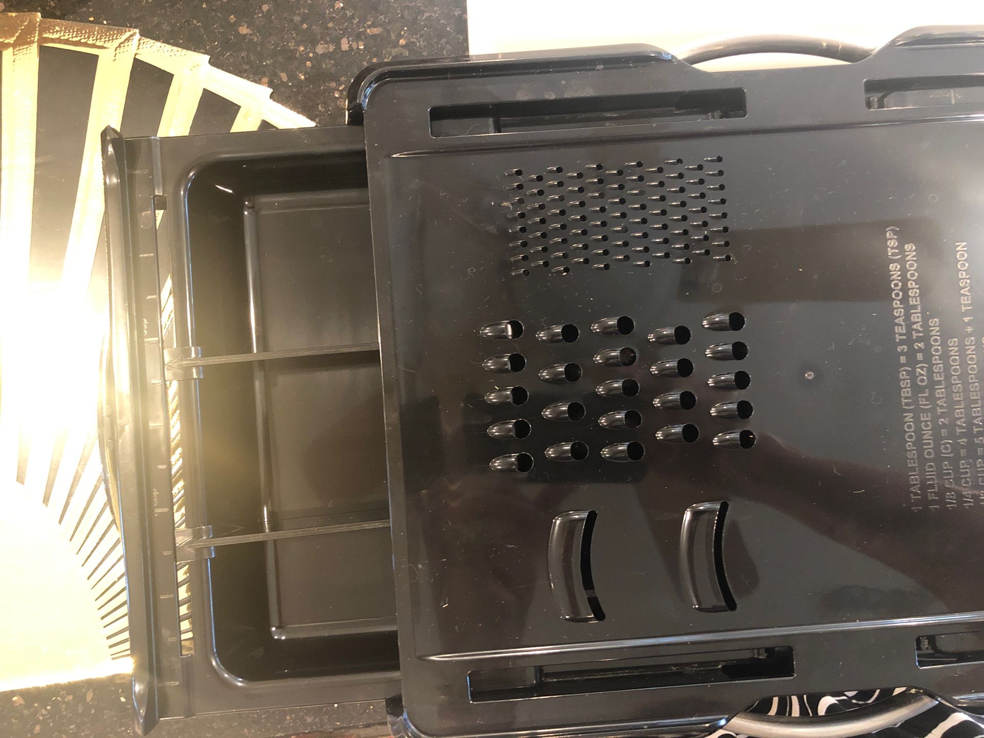 Muti uses cutting board cheese grater etc with measurement and compartments