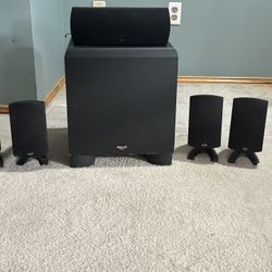 Klipsch KSW10 Subwoofer, Center Channel And 4 Quintet Speakers Set 