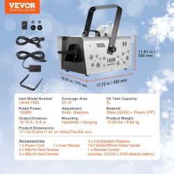 Snow Machine, 1500W Snow Maker Machine with 2 Remotes Control and 5L Large Capacity Water Tank, High Output Snowflake Maker Stage Snow Effect for Chri