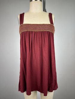 Loft Liberty Luxe Petites Burgundy Smocked Gold Metallic Band Tunic Tank Top SP