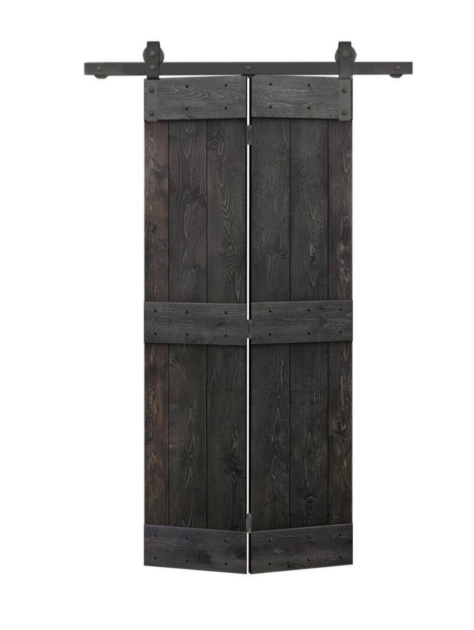 38 in. x 84 in. Mid-Bar Series Charcoal Black Stained DIY Wood Bi-Fold Barn Door with Sliding Hardware Kit