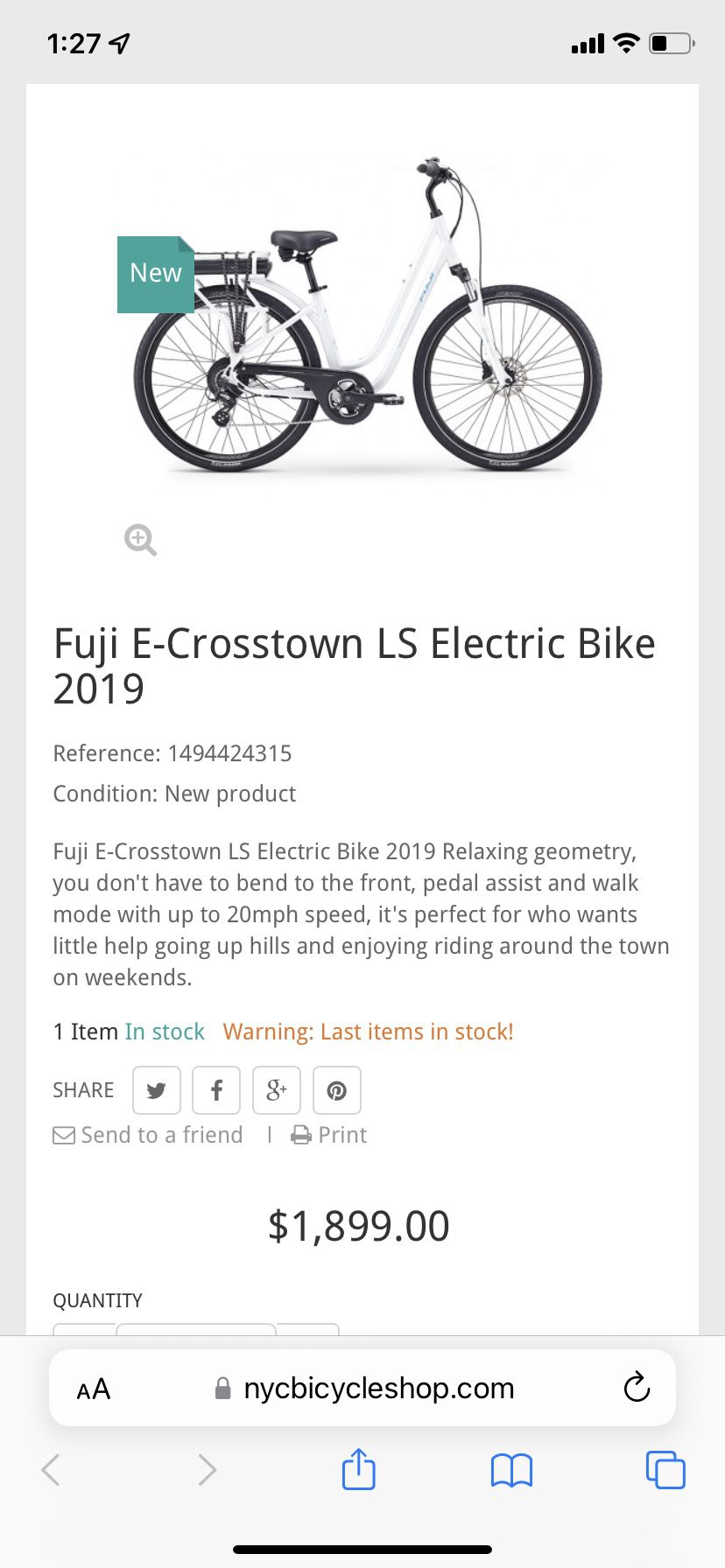 FUJI-E Crosstown Electric Bike 