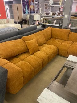 Orange Chaise Sectional Sofa Mid Century Modern Low Profile En Corte Couch Comfy 