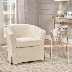 Noble House Celeste Natural Fabric Swivel Chair with Cover DESCRIPTION: Enjoy this swivel arm chair in any room of your home. Not only does this chair