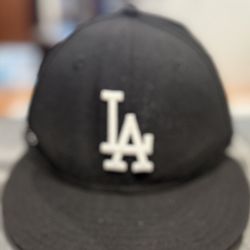 New Era Genuine Merchandise Los Angeles Dodgers Black Fitted Cap 7 1/2 TRENT embroidered On Side