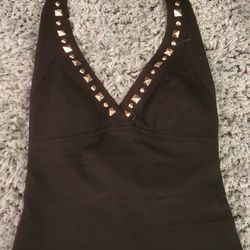 Cache Black Pretty Halter - Gold Studs - S