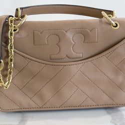 Tory Burch Medium Fleming Shoulder Bag Leather Color-Caramel