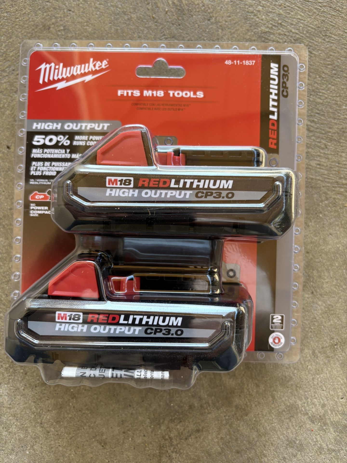 Milwaukee M-18 RedLithium High Output CP3.0  Battery Packs.(2) Pack
