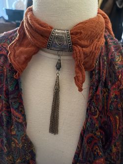Brighton Boho Scarf with Metal Heart Slide and Chain Tassel