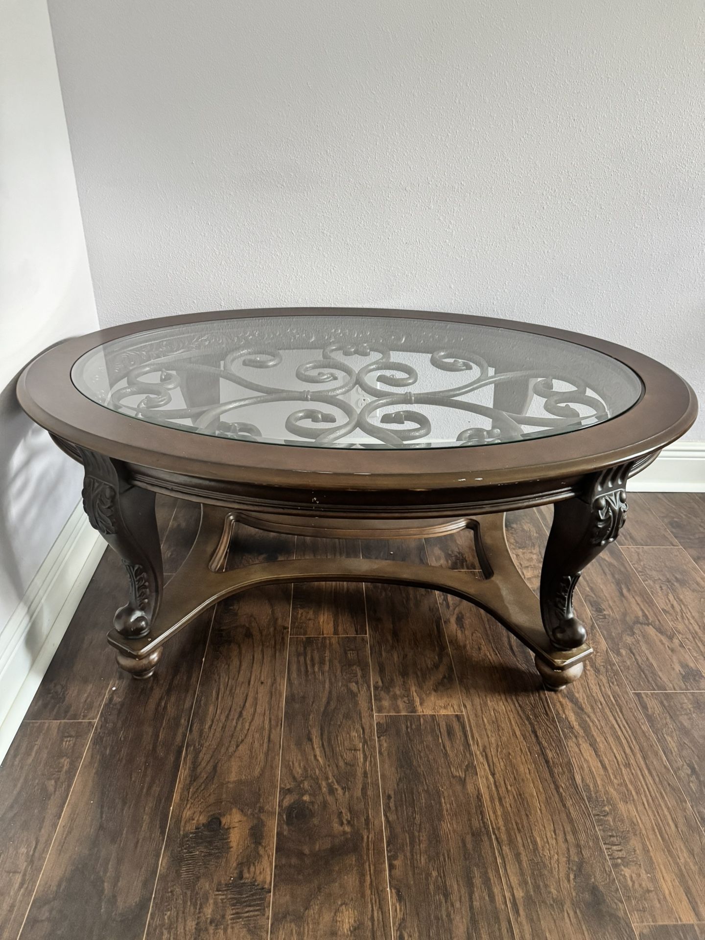 Glass Top Solid Wood Coffee Table