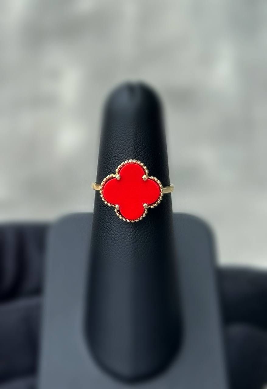 Jewelry 14k solid yellow gold Van cleef style red color ring size 6.75